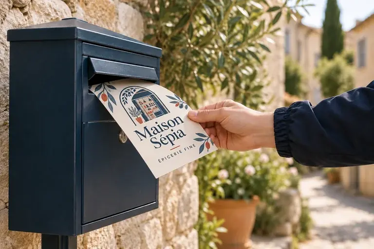 Gros plan sur le dépôt d’un prospectus dans une boîte aux lettres — illustration