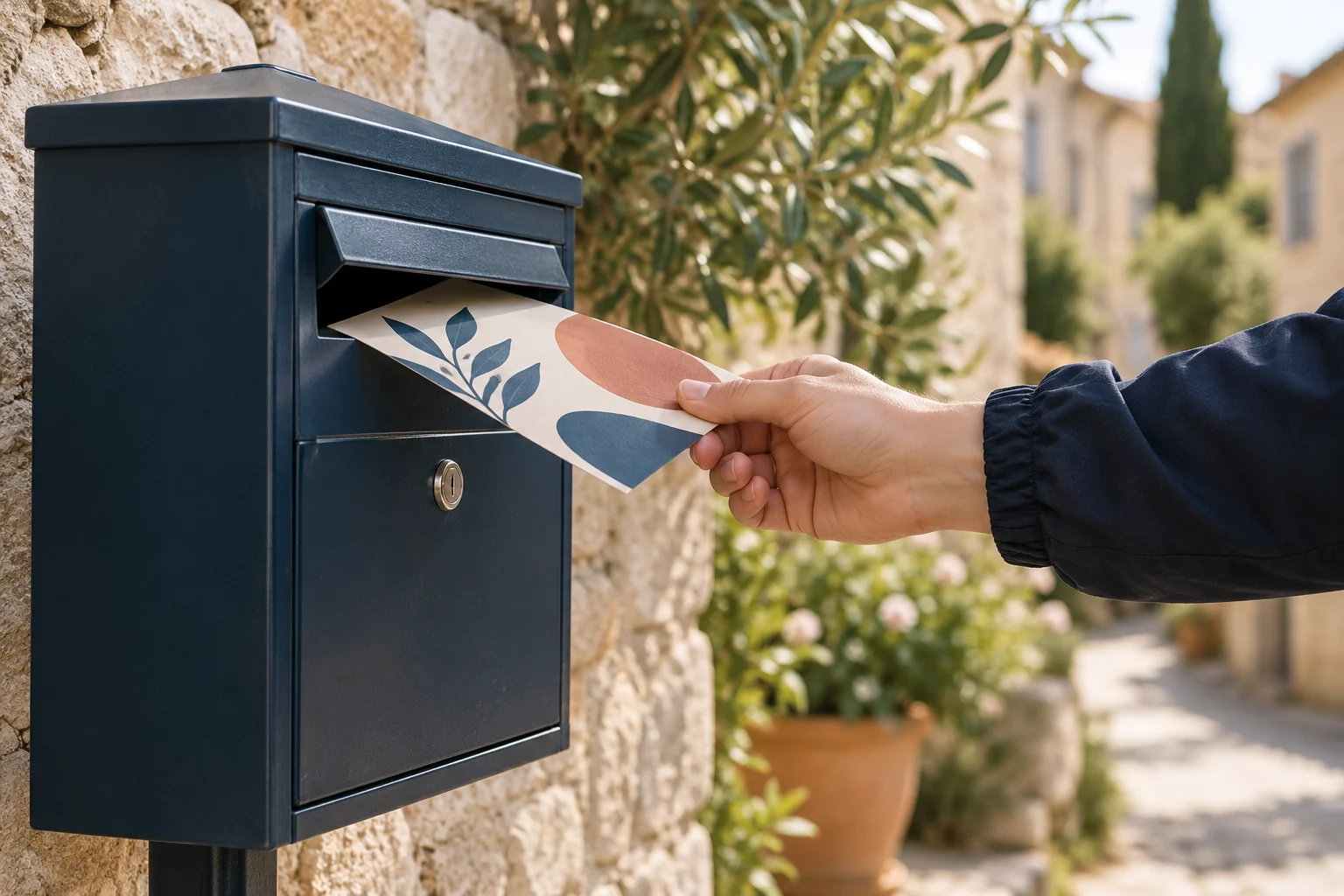 Gros plan sur le dépôt d’un prospectus dans une boîte aux lettres — illustration